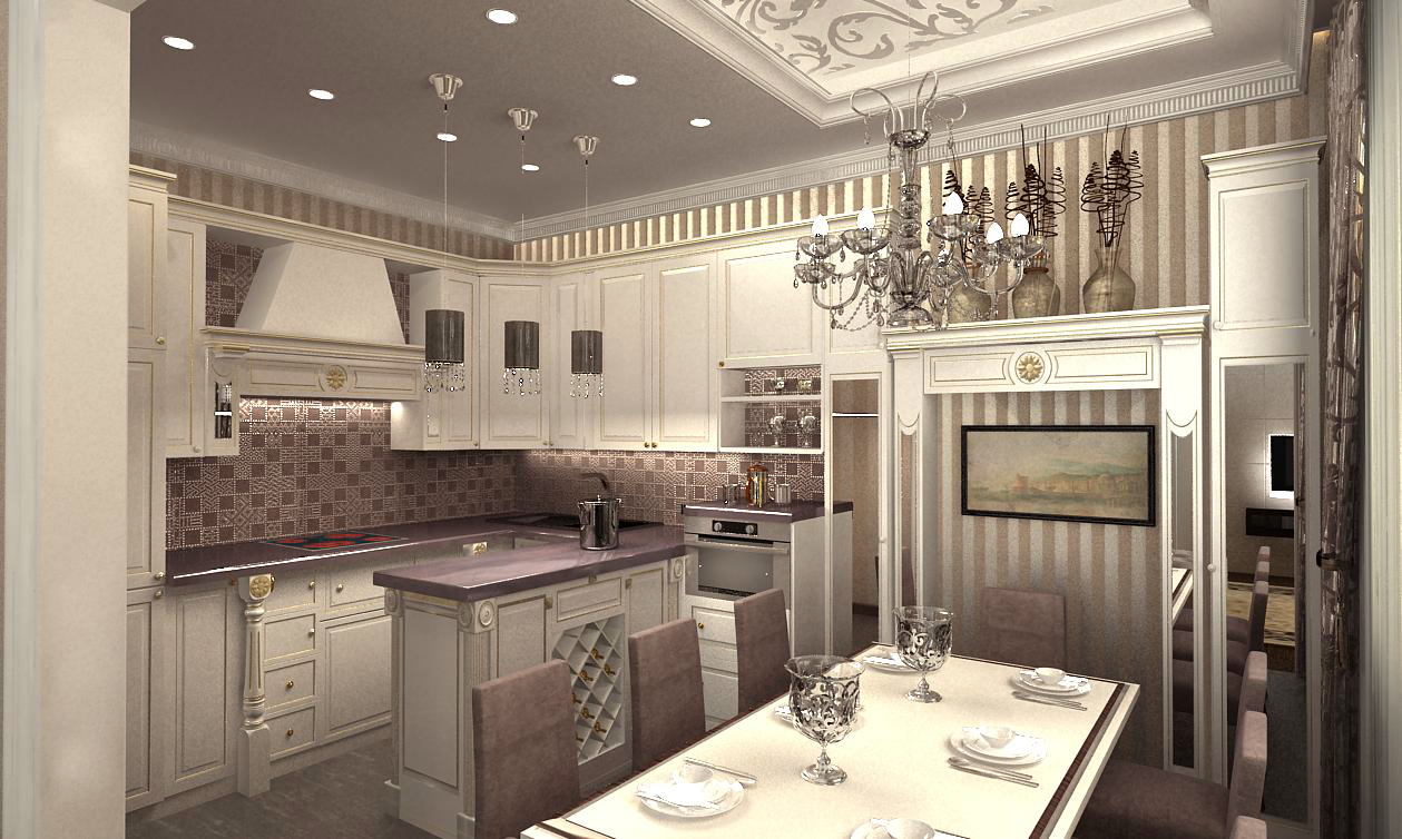 Дизайн интерьера Гостиной-кухни-столовой 5-ти комнатной квартиры